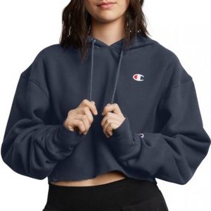 champion reverse weave navy blue cropped hoodie